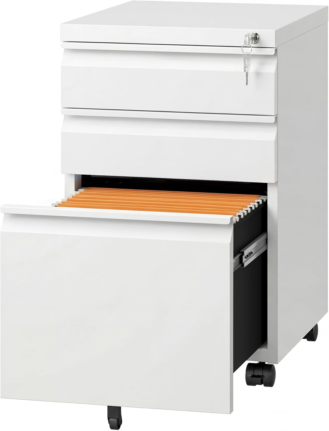 DEVAISE 3-Drawer Mobile File Cabinet (Under Office Desk), Assembled Except Casters, Fits Letter/Standard Sizes, White