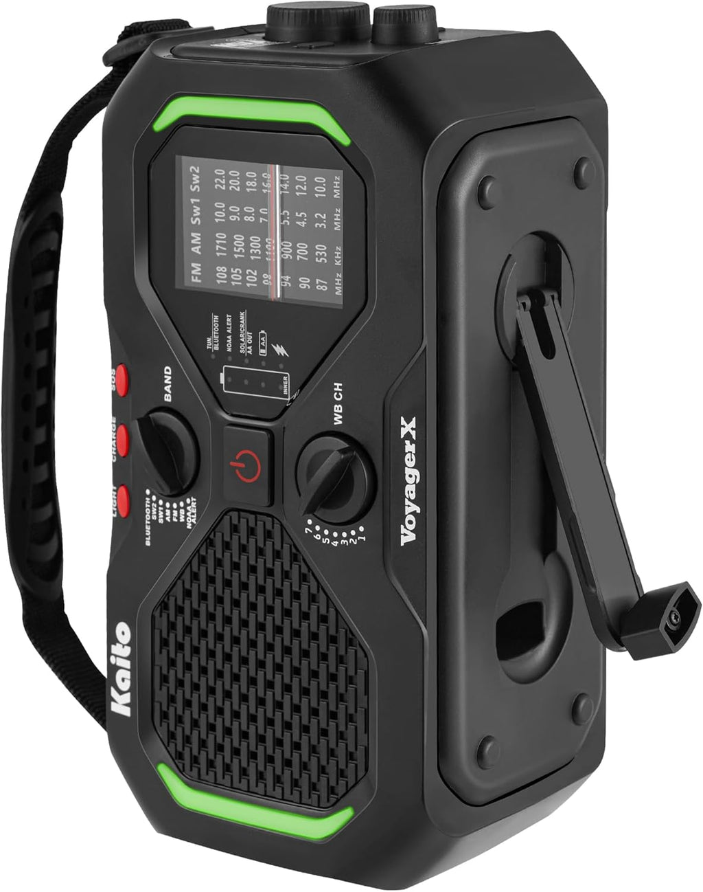 Kaito Voyager X Emergency Radio with NOAA Weather Alert AM/FM/Shortwave Solar & Hand Crank Power Wireless Charging SOS Alarm, LED Flashlight & Reading Lamp Survival & Preparedness Gear (Black)