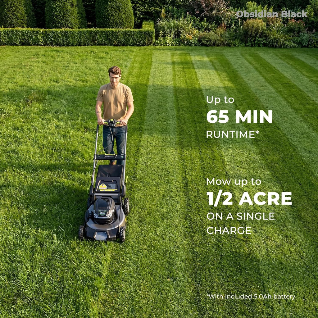 NovorikX 60V 5Ah Self-Propelled Electric Cordless Lawn Mower with 5.0Ah Battery 21-Inch, Brushless Mower for Large Yards, LED Headlight, Rapid Charger 3-in-1 Versatility Obsidian Series