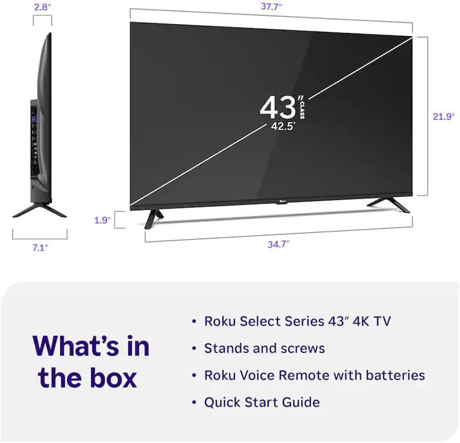 Roku 43 Inch Class Select Series 4K LED Smart TV Smart TV HDR Streaming Television WiFi Voice Remote HDMI Cable Streaming Bundle 12 Month CPS Protection Plan Home