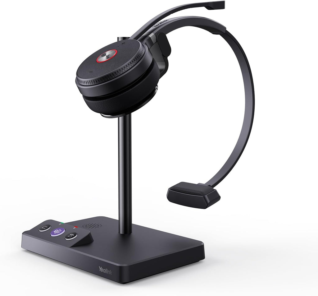 Yealink WH62 Mono Teams DECT Wireless Headset with Microphone,525 Ft Long Range Work Single Ear Headphones for Desk Phone and PC,Telephone Headset with Noise Cancelling Mic,13H Talk Time