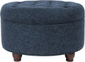 Homepop Home Decor | Large Button Tufted Woven Round Storage Ottoman for Living Room & Bedroom (Navy Woven) 25 inch D x 25 inch W x 15 inch H
