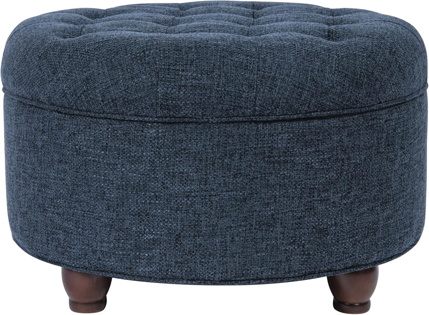 Homepop Home Decor | Large Button Tufted Woven Round Storage Ottoman for Living Room & Bedroom (Navy Woven) 25 inch D x 25 inch W x 15 inch H