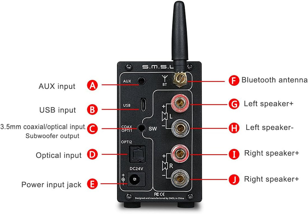 S.M.S.L AD18 Audio HiFi Stereo Amplifier with Bluetooth 4.2 Supports Apt-X,USB DSP Full Digital Power Amplifier 2.1 Small 80Wx2 Class D Amplifier with Subwoofer Output