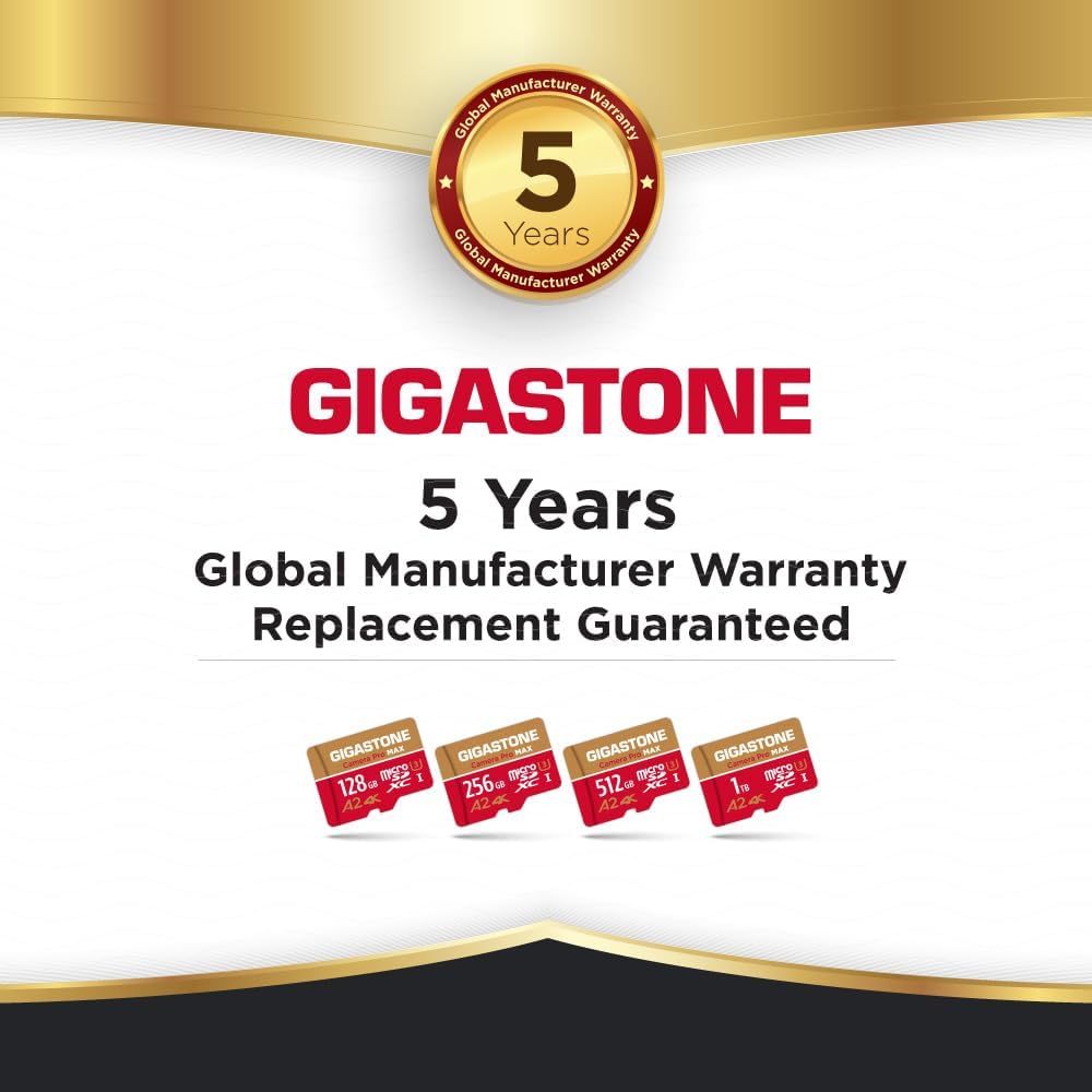 【5-Years Data Recovery】 GIGASTONE 512GB Micro SD Card, 4K Camera Pro MAX, Compatible with Gopro, Dash Cam, DJI, Drone, Security Camera, Speed Up to 170MB/s, UHS-I A2 4K U3 C10, with Adapter