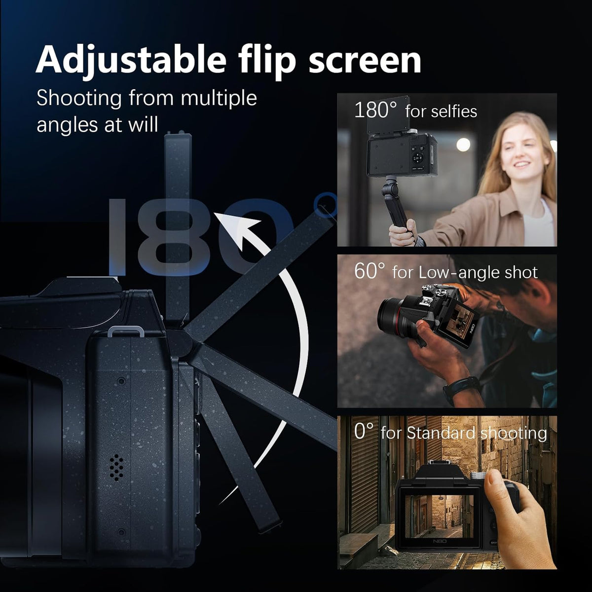 8K & 64MP Digital Camera for Photography, 48X Zoom (16X Optical + 3X Digital) with Moon Mode, 180° Flip Screen, WiFi, Micro HDMI, 64GB Card & 2 Batteries, Vlogging Camera for YouTub