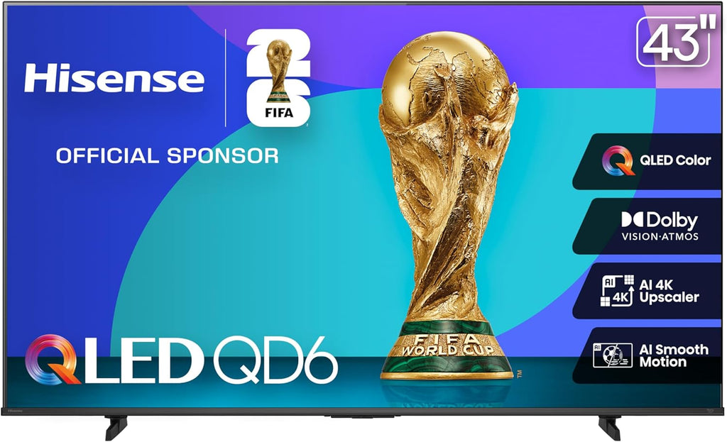 Hisense 43" Class QD6 Series (43QD6QF, 2025 Model) QLED 4K UHD Smart Fire TV, Voice Remote with Alexa, Dolby Vision, Dolby Atmos, Motion Rate 120, HDR 10+, Game Mode Plus, MEMC, VRR, ALLM