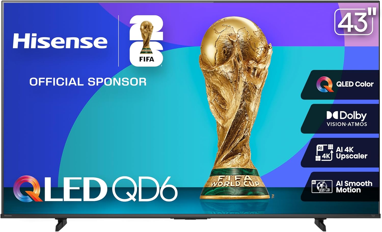 Hisense 43" Class QD6 Series (43QD6QF, 2025 Model) QLED 4K UHD Smart Fire TV, Voice Remote with Alexa, Dolby Vision, Dolby Atmos, Motion Rate 120, HDR 10+, Game Mode Plus, MEMC, VRR, ALLM