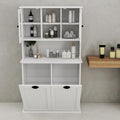 Tilt-Out Laundry Hamper Cabinet with Glass Doors – 60” Tall Bathroom Storage Organizer, 2 Pull-Out Baskets, Adjustable Shelves, Fits Bathroom & Balcony (White)