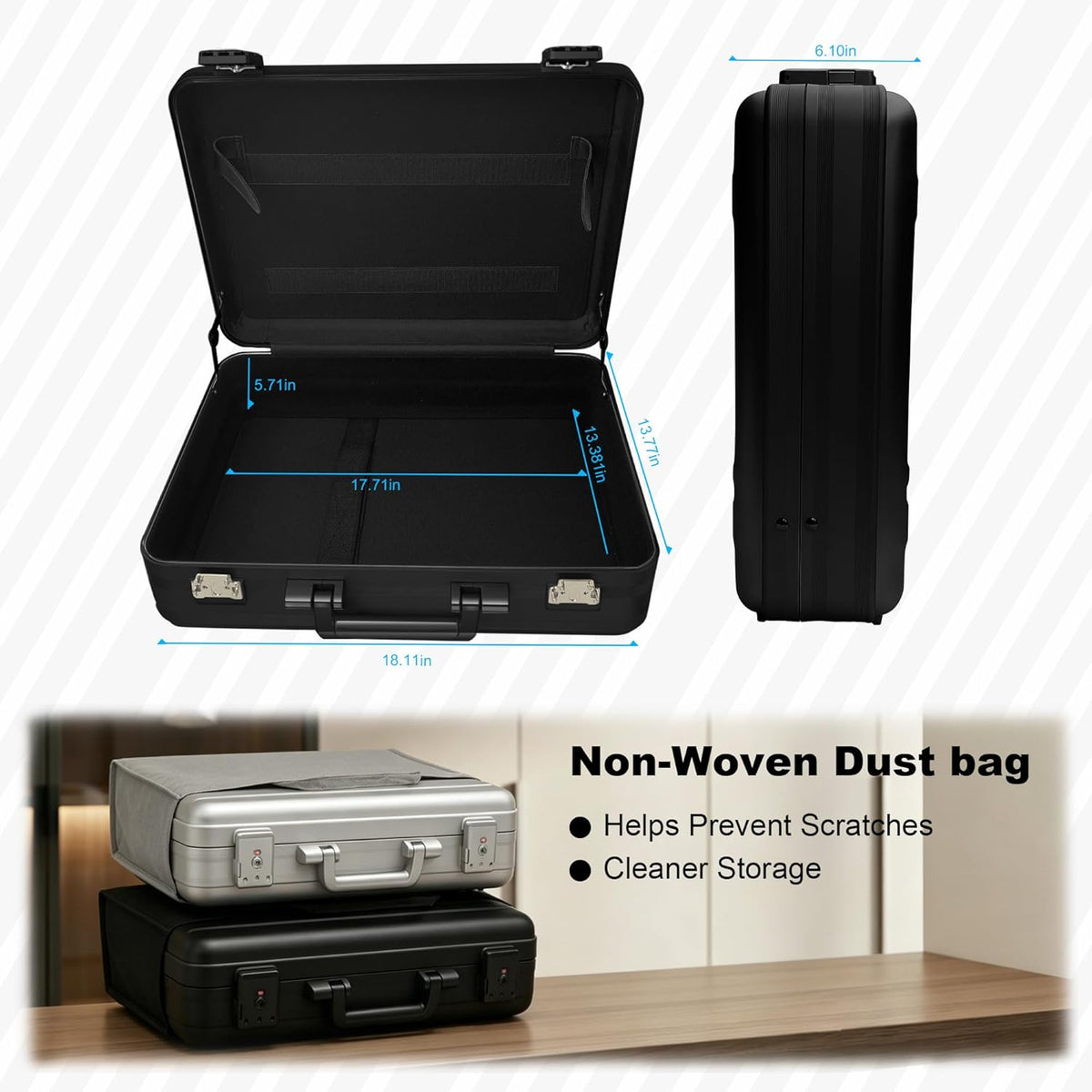 Aluminum Storage Case with Customizable Foam, 3-in-1 Modular Interior, Professional Briefcase with TSA Locks