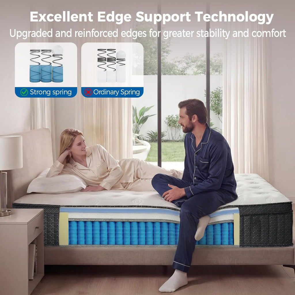 ailis Queen Mattress, 14 Inch Queen Hybrid Mattress in a Box, Medium Firm with Upgraded Pocket Springs for Superior Motion Isolation, Strong Edge Support & Breathable Comfort