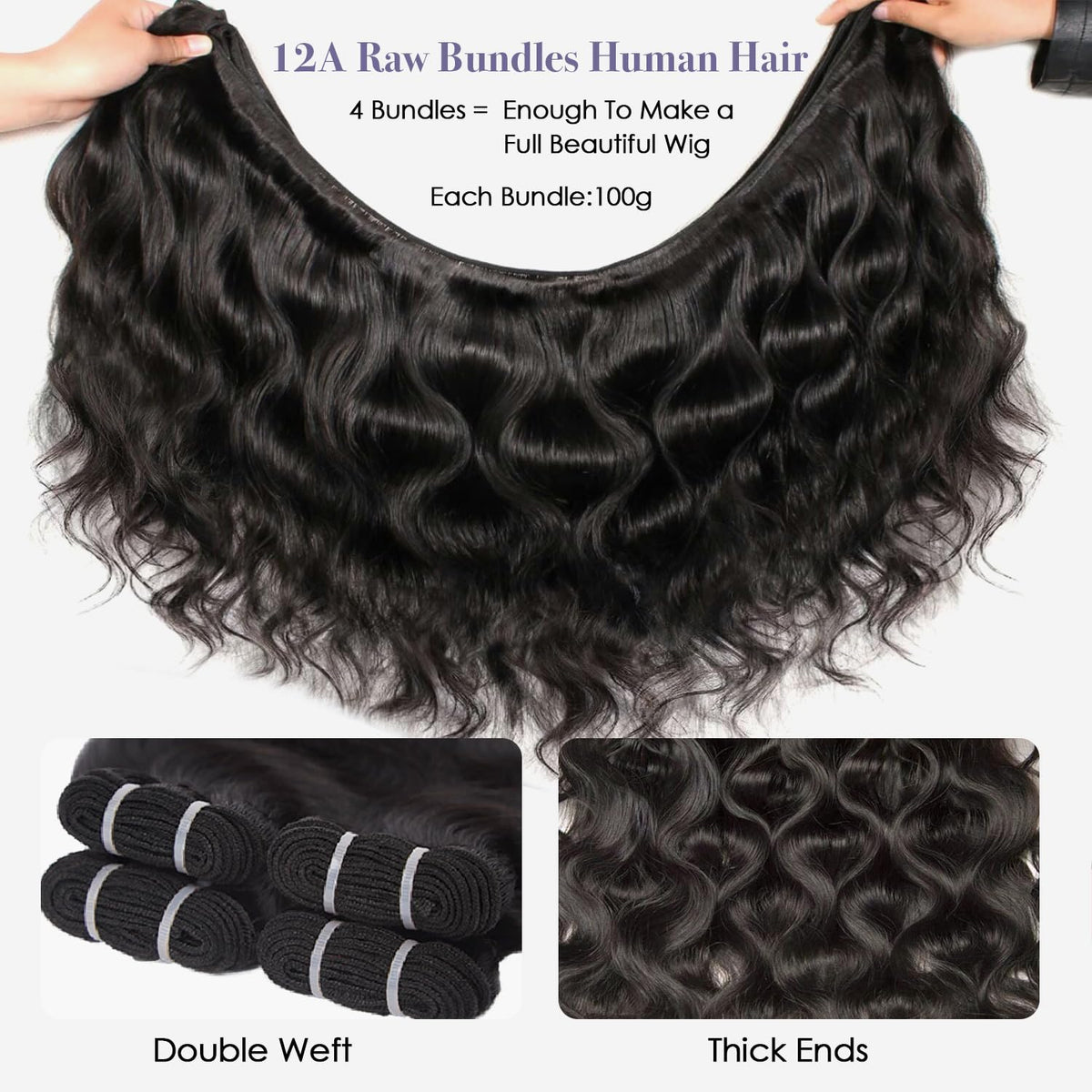 Body Wave Bundles Human Hair 22 24 26 Inch 12A Raw Indian Virgin Bundles Human Hair,Sew In Quick Weave 100% Human Hair Bundles,No Tangle Shedding Triple Lifespan,Multiple Wash Keep Texture