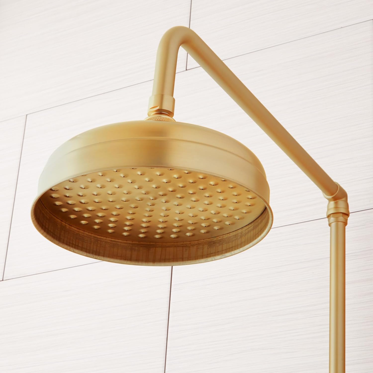 Signature Hardware 922235 Baudette Exposed Pipe Shower System with Rainfall Shower Head, Shower Arm, and Cross Handles - Brushed Gold