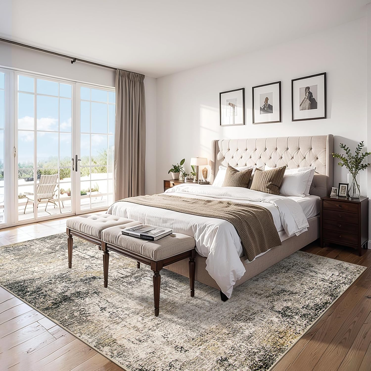 Area Rugs 9x12 Living Room - Washable Rug Modern Abstract Soft Large Neutral Non-Slip Carpet Indoor Floor Thin Carpets for Bedroom Dining Room Farmhouse Nursery Home Office Brown Black Grey