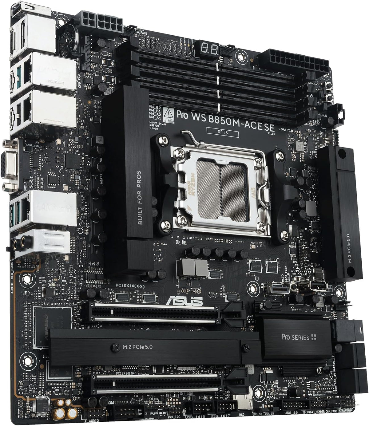ASUS Pro WS B850M-ACE SE AMD AM5 B850 mATX MicroATX Business motherboard, PCIe 5.0 x 16, DDR5, 2x PCIe 5.0 M.2, PCIe 5.0 MCIO, U.2, 10G & 2.5G LAN, USB4®, ASUS Control Center Express Remote Management