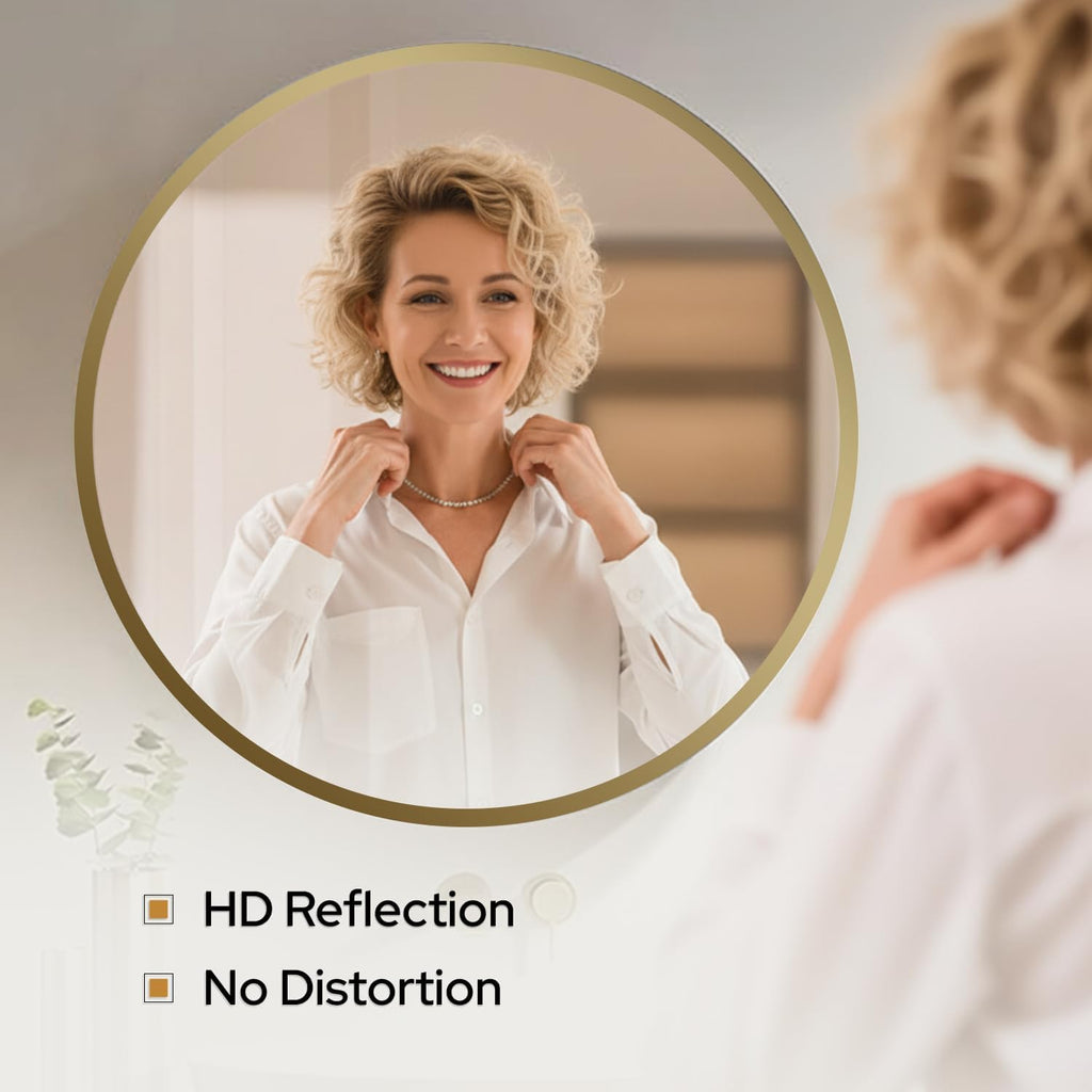 HOUSE REFLECTION 28 Inch Round Medicine Cabinets for Bathroom – Metal Frame, Adjustable Glass Shelves, HD Distortion Free Mirror Glass, Rust Resistant & Moisture-Proof, Mirrored Cabinet Door,Gold