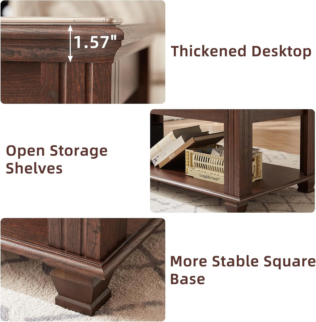 SAVOR LIFE Farmhouse TV Stand and Coffee Table Set 4, Rustic Wood Living Room Table Set with TV Console, Center Table, End Table Set of 2 for Living Room, Walnut