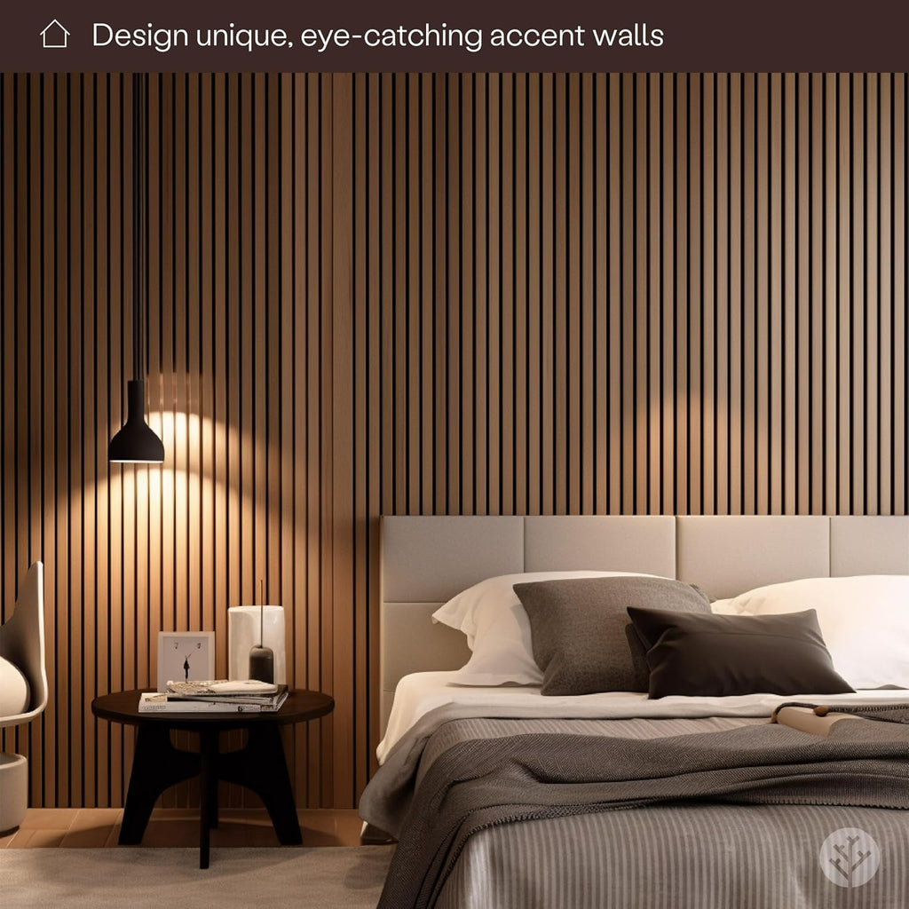 WVH Slatpanel Oak Natural Core– Acoustic 3D Textured Wood Panels for Walls & Ceilings | Decorative Panels for Homes, Offices & Studios | 2 x-94.49” x 12.6” | Real wood veneer, MDF, Felt