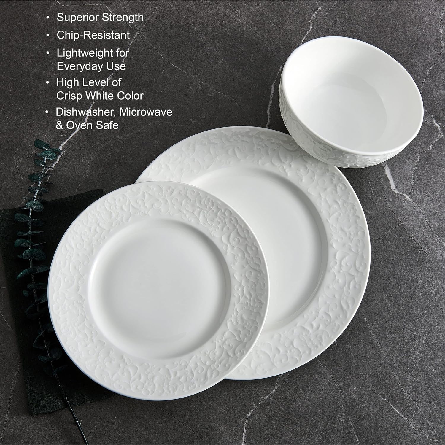 Mikasa Crown White Chip Resistant 18 Piece Dinnerware Set, Service for 6