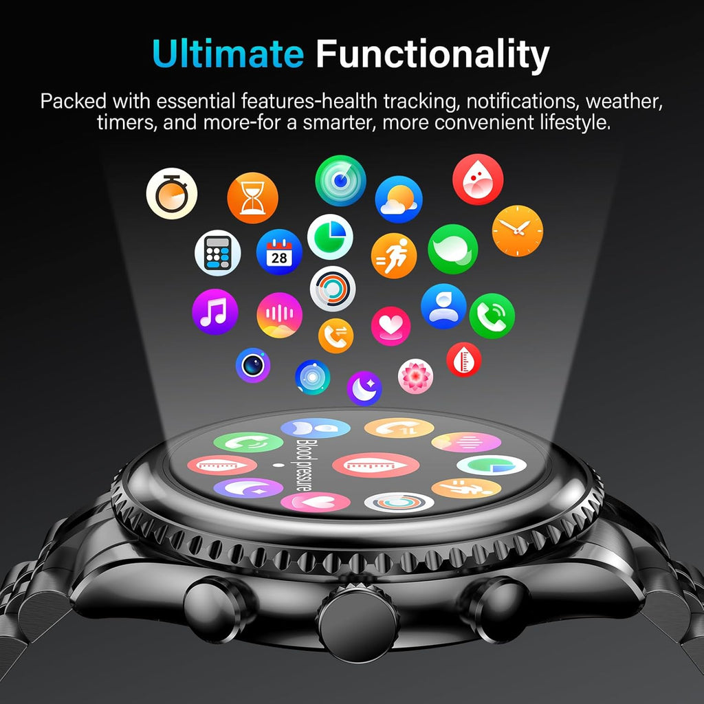 2026 Rotating Bezel Smart Watch for Men with Bluetooth Call, Heart Rate, Blood Pressure, SpO2, Sleep Monitor, Waterproof Round Watch with Encoder Knob, 1.32" AMOLED Display, Compatible Android and iOS