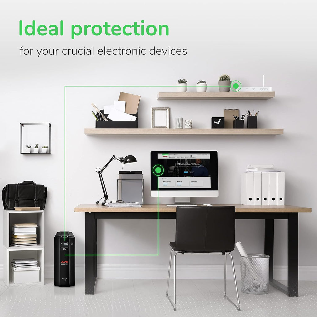 APC UPS Back-UPS Pro 1500VA UPS, 900W Battery Backup & Surge Protector, AVR, 10 Outlets (NEMA 5-15R), LCD, BX1500M Uninterruptible Power Supply for Computers, Wi-Fi Routers, Home Office Electronics