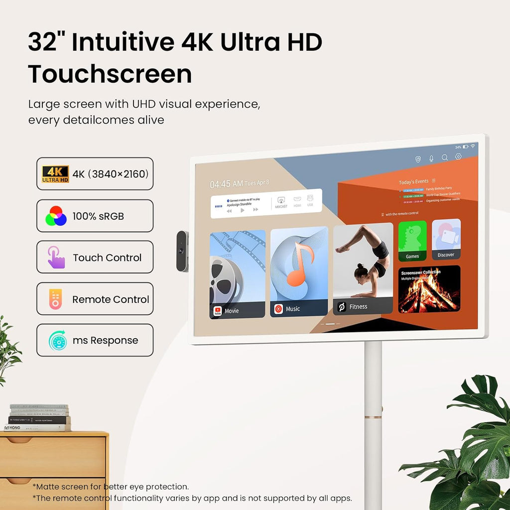 ApoloSign 32'' UHD 4K Smart Portable TV 2nd Gen, 16(8+8) GB RAM+256GB, Android 16, EDLA-Certified, Portable Touch Screen Monitor, Built-in 15000mAh Battery, Full Swivel Rotation, Voice Remote Control