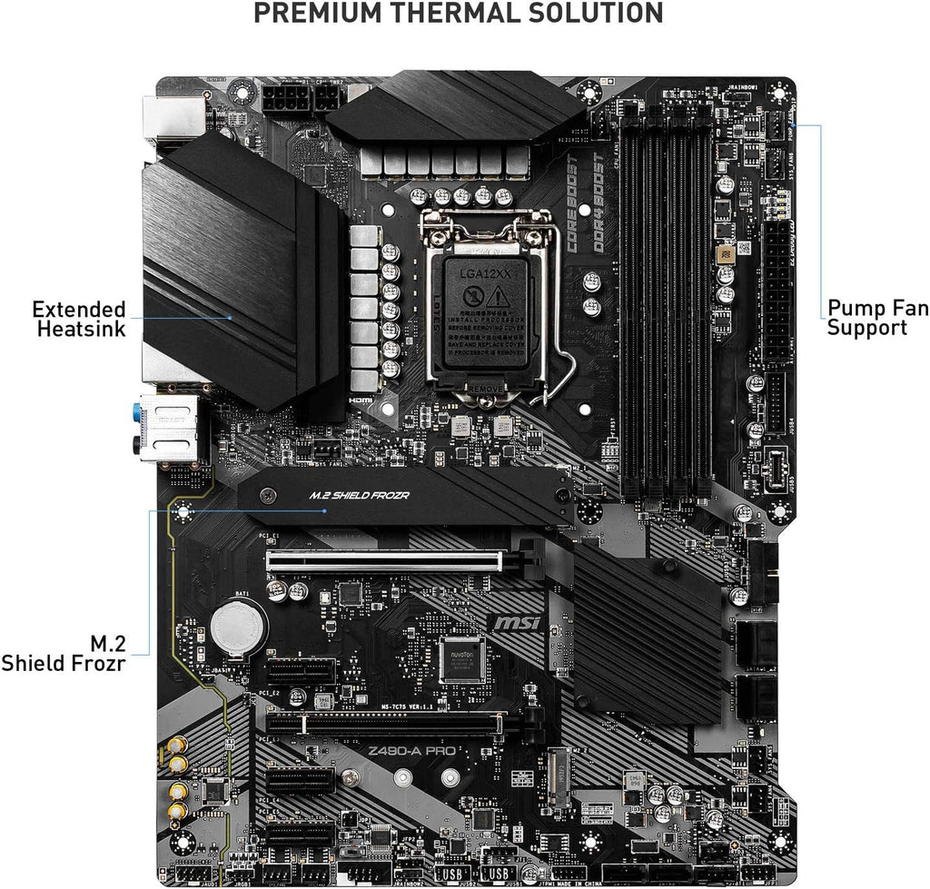 MSI Z490-A PRO ProSeries ATX Motherboard (10th Gen Intel Core, LGA 1200 Socket, DDR4, Dual M.2 Slots, USB 3.2 Gen 2, 2.5G LAN, DP/HDMI)