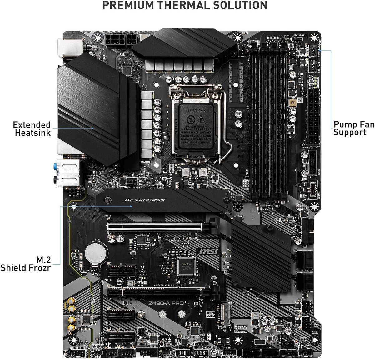 MSI Z490-A PRO ProSeries ATX Motherboard (10th Gen Intel Core, LGA 1200 Socket, DDR4, Dual M.2 Slots, USB 3.2 Gen 2, 2.5G LAN, DP/HDMI)