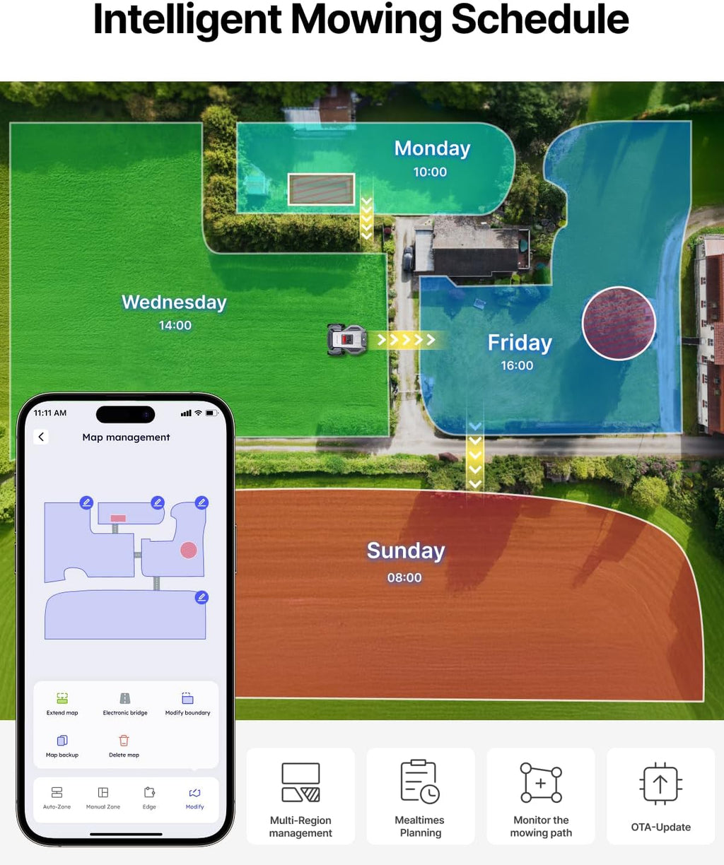 ANTHBOT M9 Robot Lawn Mower 1/4 Acre, Dual Vision+Full-Band RTK Robotic Lawnmower, No Perimeter Wire, App Control Obstacle Avoidance, 45% Slope, Cutting Height, Multi-Zone Mapping