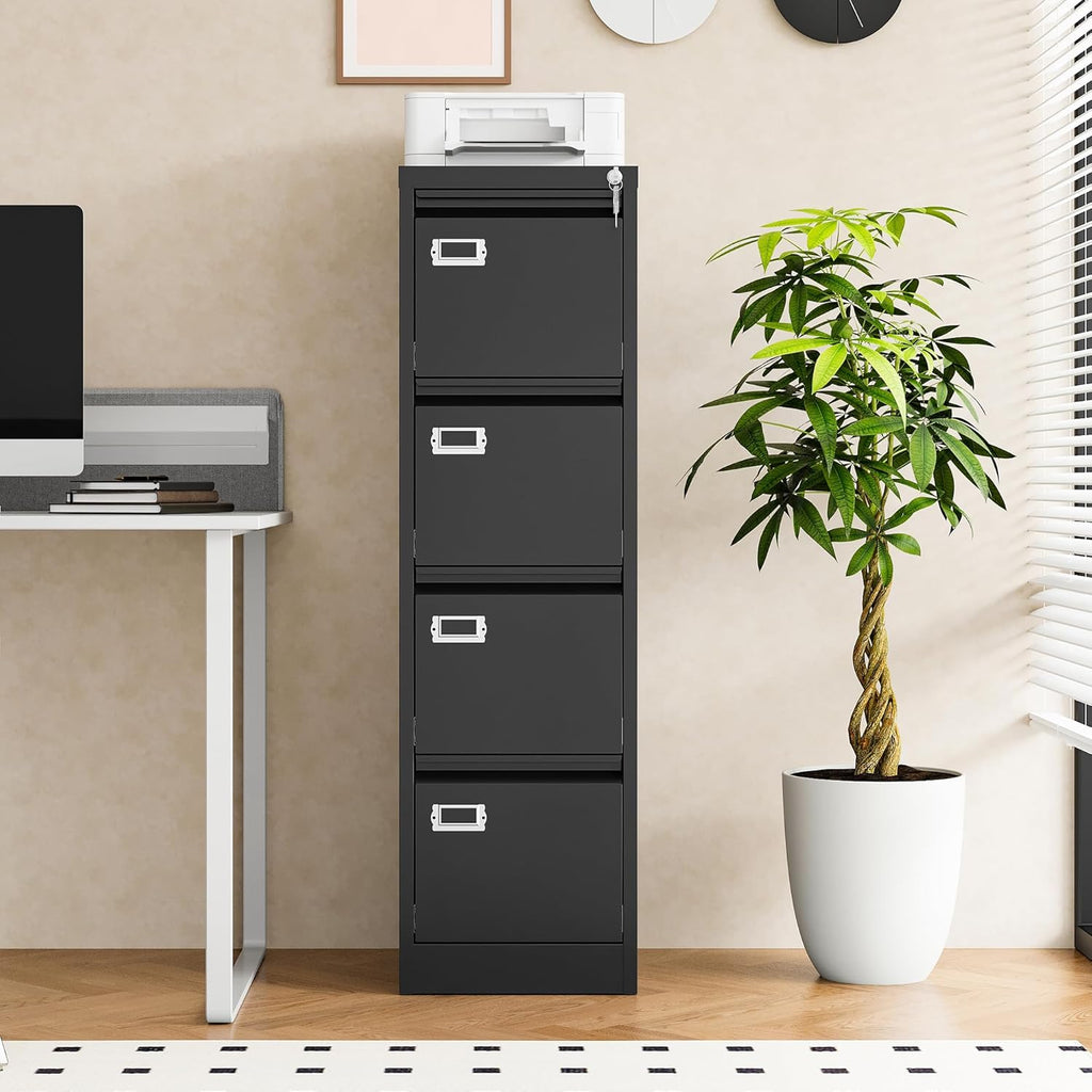 4 Drawer File Cabinet with Lock, Metal Filing Cabinets, Vertical Small Filing Cabinet Steel Lockable Storage Cabinets for Home Office to Organization Hanging Letter/Legal/F4/A4