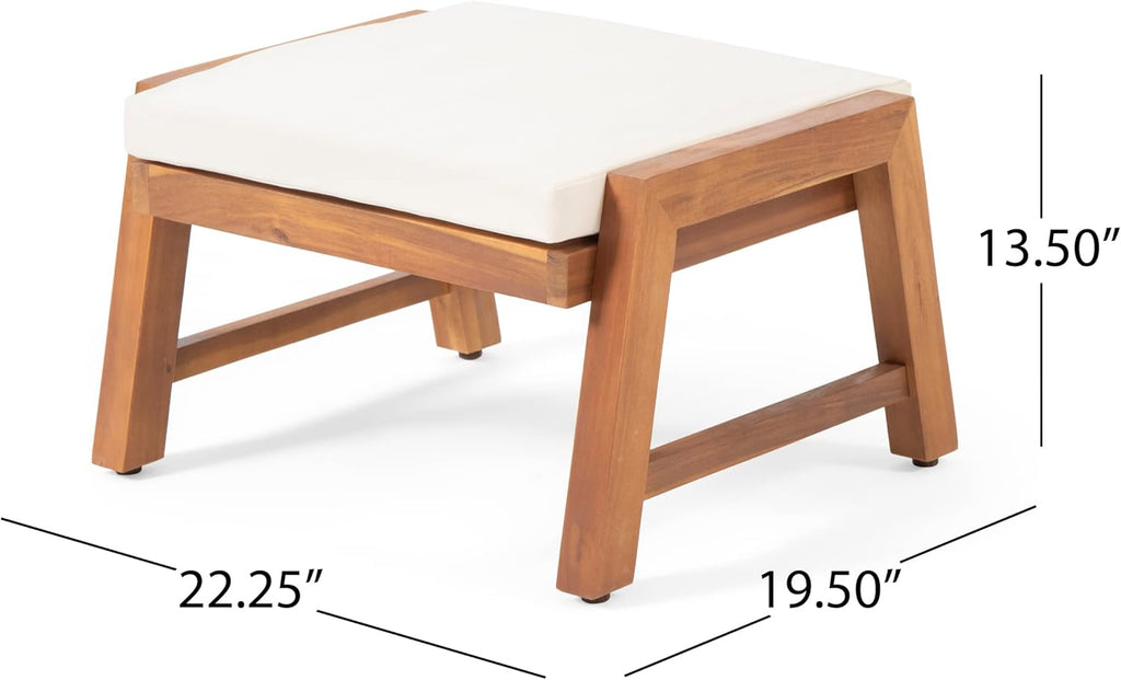 Temecula Outdoor Ottomans with Cushion (Set of 2) - Acacia Wood - Brown/Cream