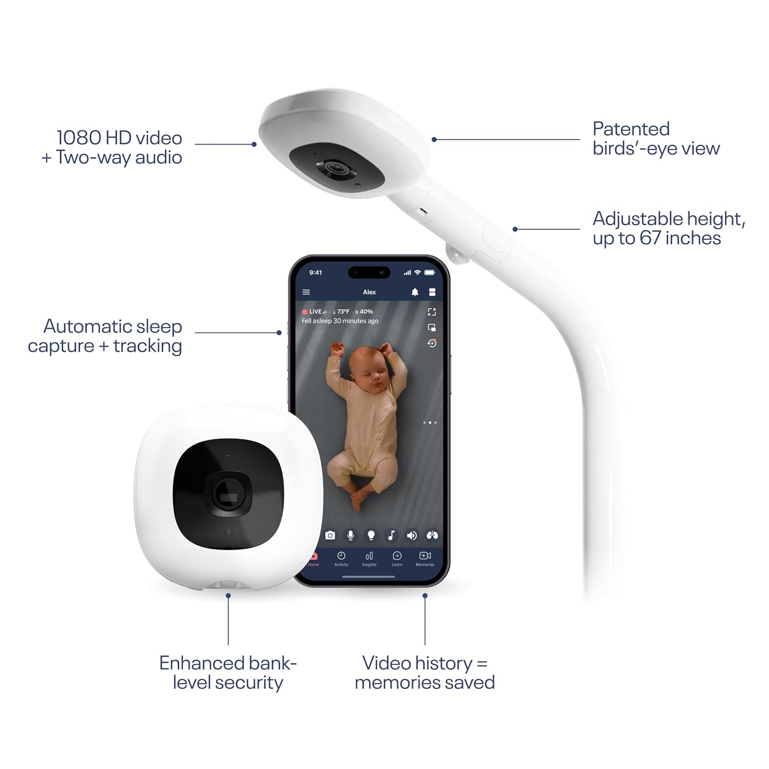 Nanit Pro Smart Baby Monitor - Camera & Floor Stand - 1080p Wi-Fi Video Camera, 2-Way Audio, See Your Baby from Anywhere, Sound/Motion/Cry Notifications, Night Vision