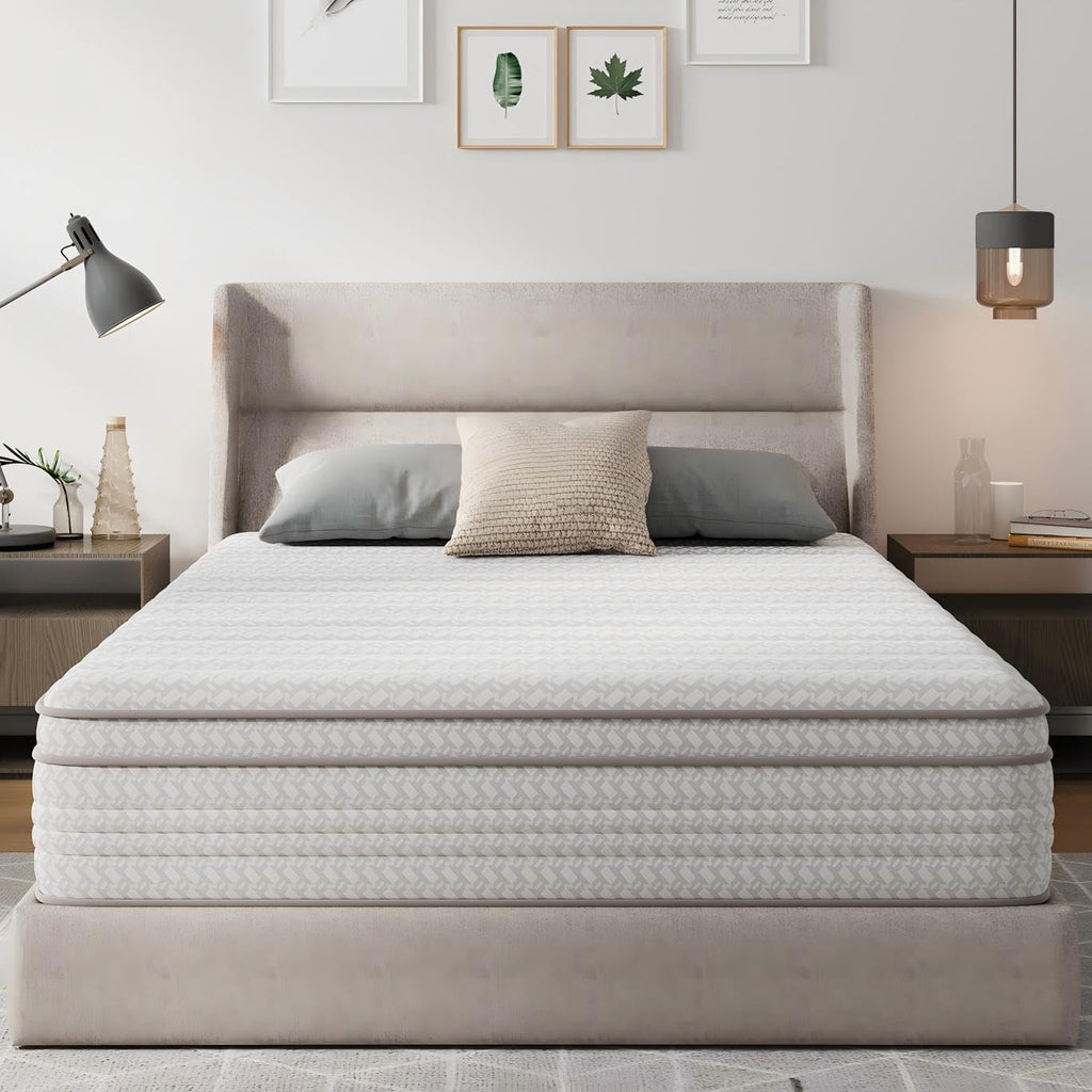 Novilla 10 Inch Queen Size Mattress in a Box, Hypoallergenic & Back Pain Relief, Hybrid Queen Mattresses with Smarts Coils, Fiberglass Free CertiPUR-US Certified Colchones No Box Spring Needed