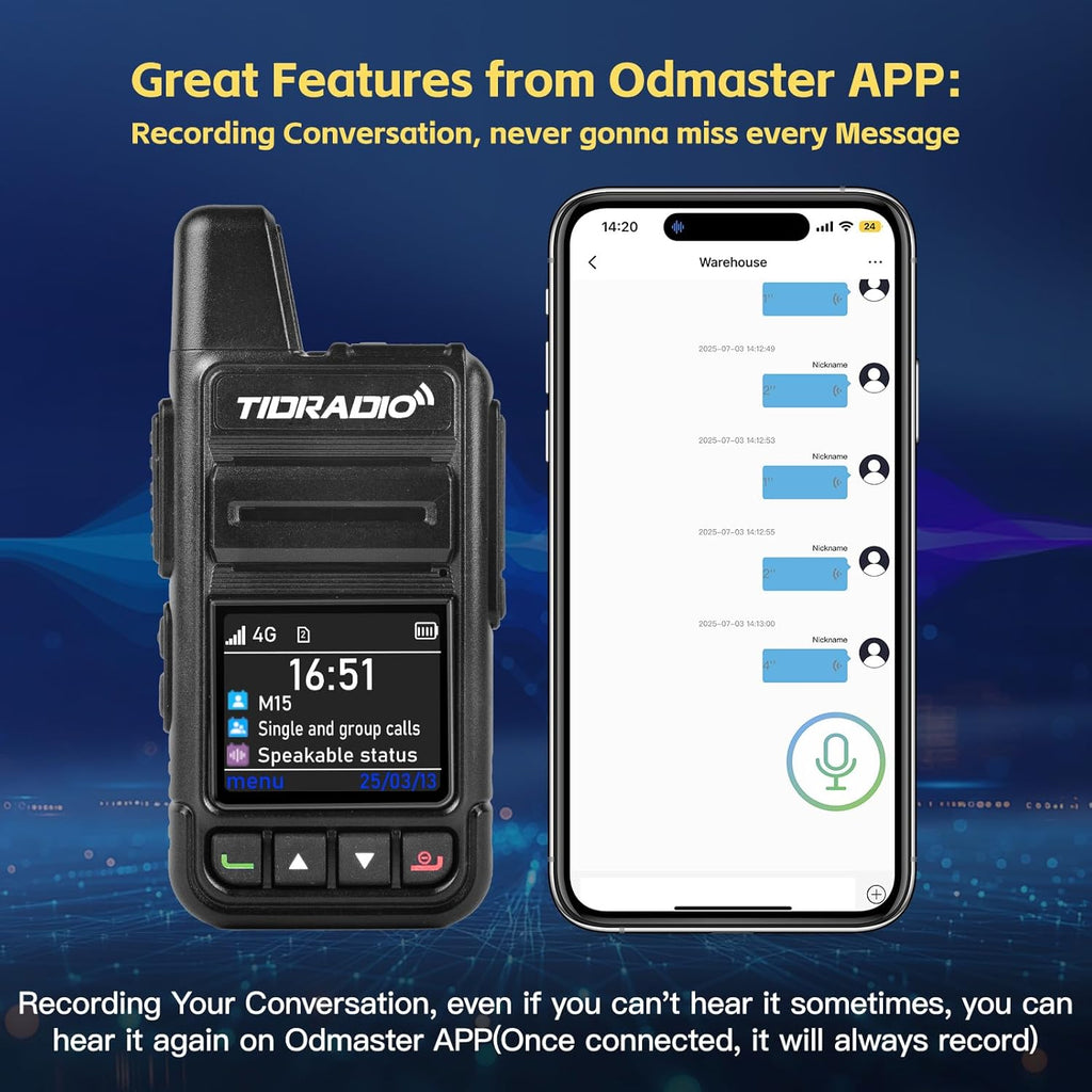 TIDRADIO Rapid Global Walkie Talkies 5000 Mile Long Range Poc radios, 4G LTE Unlimited Range Nationwide PTT Two Way Radios for Family, Logistics, Company, Construction Site with Sim Card(2Pack TD-M15)