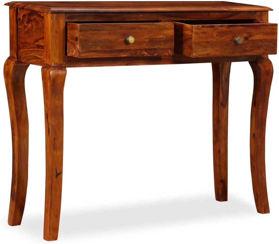 Solid Sheesham Wood Console Table 35.4 inch Entryway Sofa Table with 2 Drawers, Handcrafted Rosewood Hallway Accent Furniture for Living Room Decor
