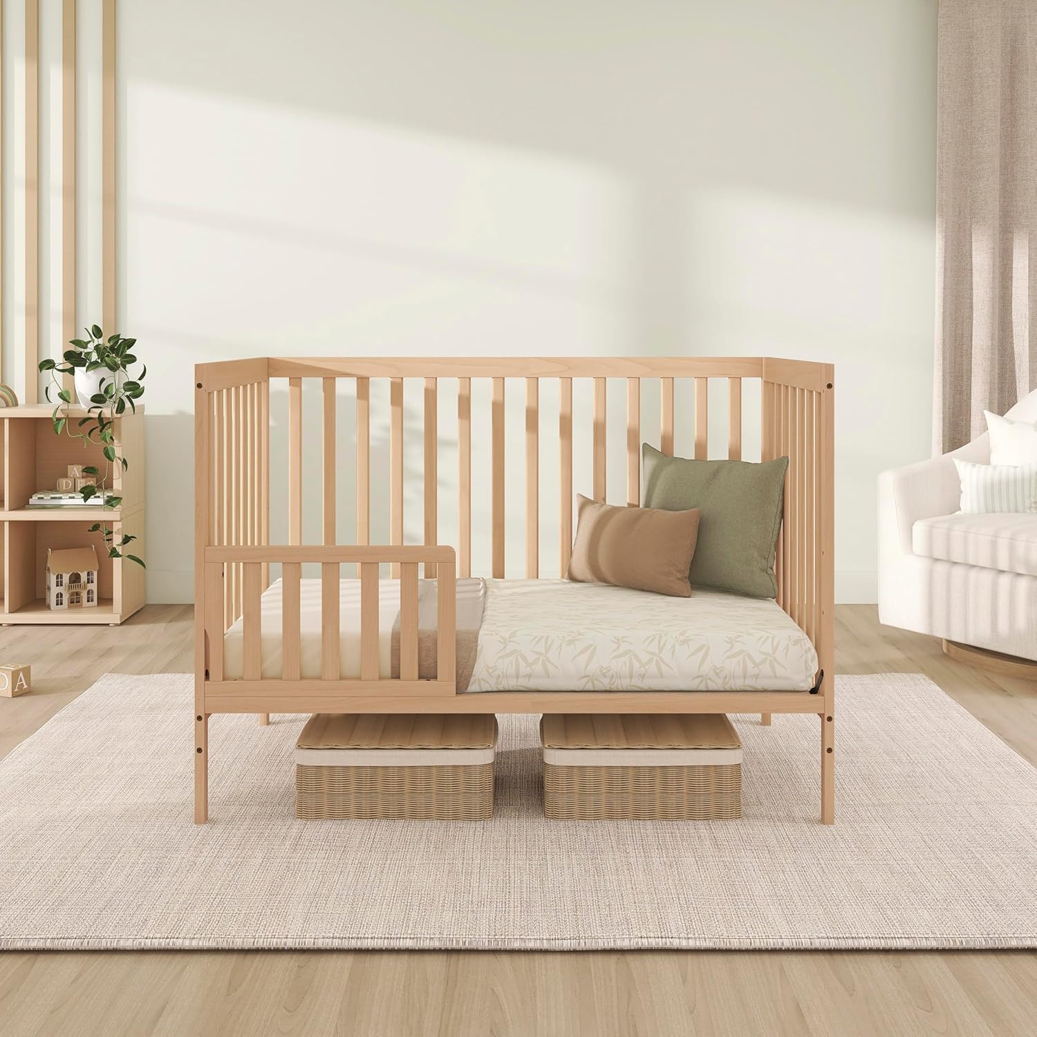 Dream On Me Synergy 5-in-1 Convertible Full-Size Baby Crib with Toddler, Day & Full Bed Conversion in Barnwood Natural, GreenGuard Gold & BSA, 3 Mattress Heights, Sustainable Pinewood