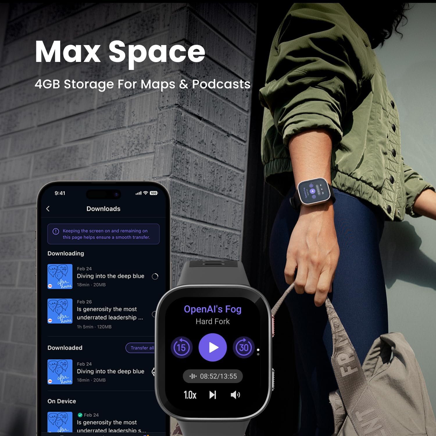 Amazfit Bip Max 50mm Smartwatch, 2.07" AMOLED Display, 20 Days of Battery, GPS, 4GB Storage, Offline Maps, Fitness Tracker, Hybrid Training, 150+ Sports, HYROX Mode, 5 ATM for Android & iPhone, Silver