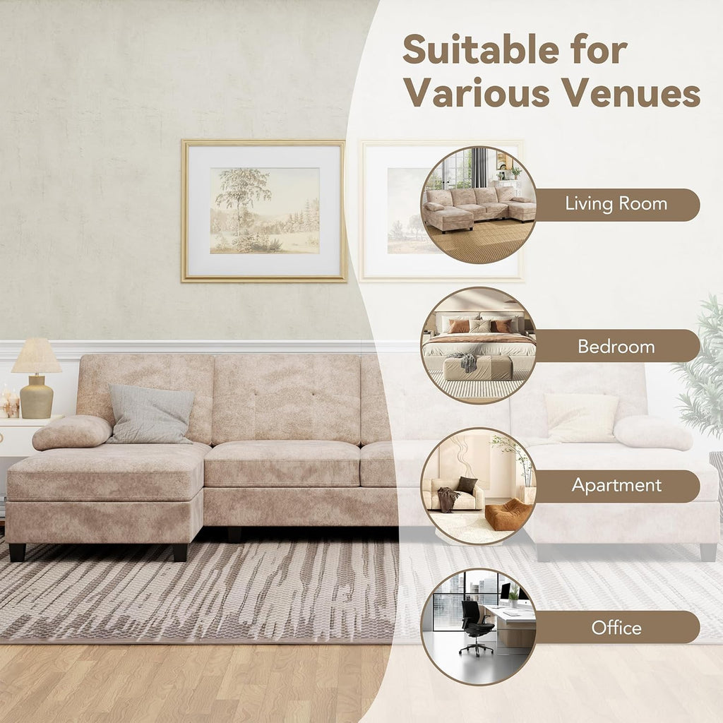 U-Shaped Sectional Couches for Living Room, 4 Seat Sofa with Double Chaise Lounges,Solid Wood Frame Sectional Sofa for Apartment,Beige
