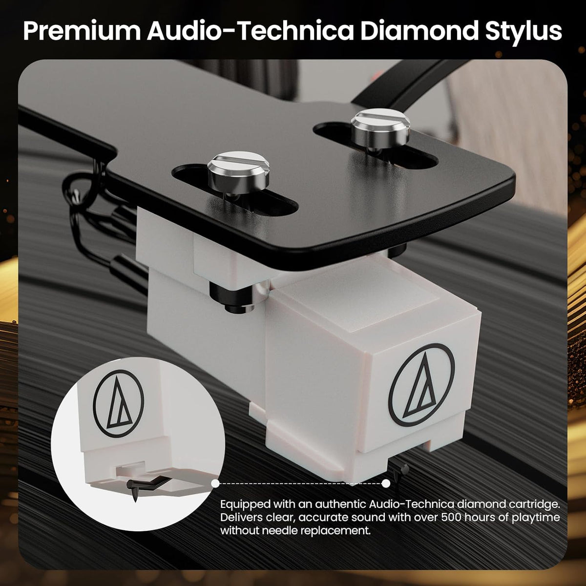 XJ-HOME All in One Vinyl Record Player with 4 Treble/Bass Stereo Speakers,Bluetooth HiFi Turntables for Vinyl Records with Magnetic Cartridge AT-3600L,Phono Preamp,33/45RPM,2-Speed,AUX in/RCA Out