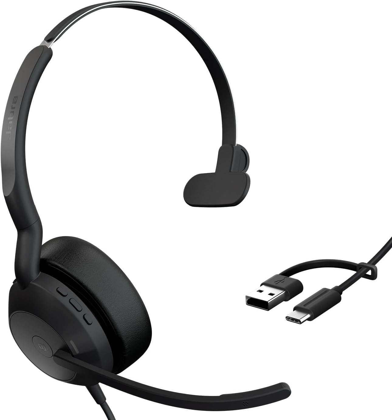 Jabra Evolve2 50 Wired Single-Ear Headset - Noise Cancelling Headphones, Bluetooth Headset for Work with Noise Cancelling Microphones, Works with Online Meeting Platforms Like Zoom & Google, Black