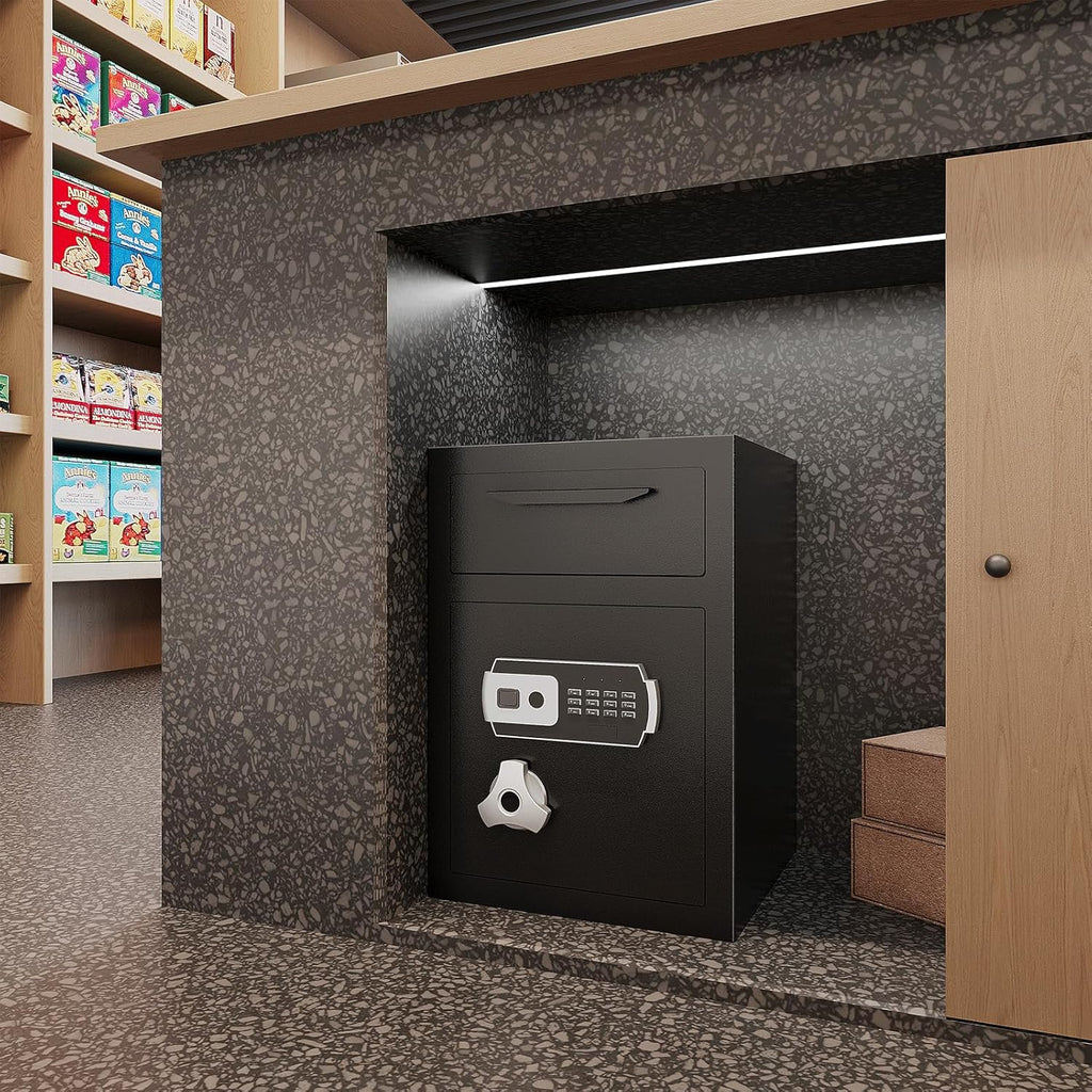 2.8 CUB Drop Safe for Business, Electronic Safe Box with Digital Combination and Anti-Fishing, Depository Safes with Fireproof Waterproof Document Bag, Security Safe for Slips Expense Office Home