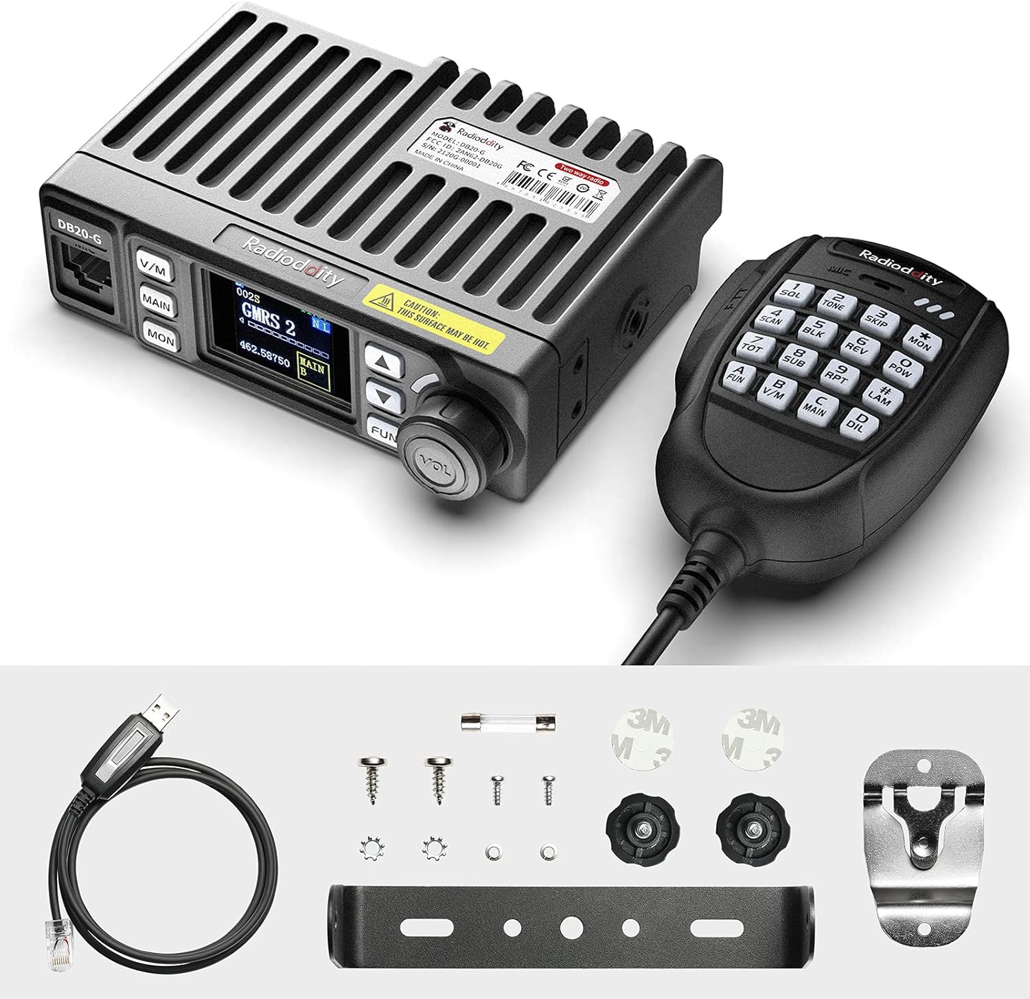 Radioddity DB20-G GMRS Mobile Radio for Car Vehicle, 20W Long Range Two Way Radio with Cigarette Lighter Plug, 500 Channels, VOX, Display Sync, for Off Road Overlanding 4x4