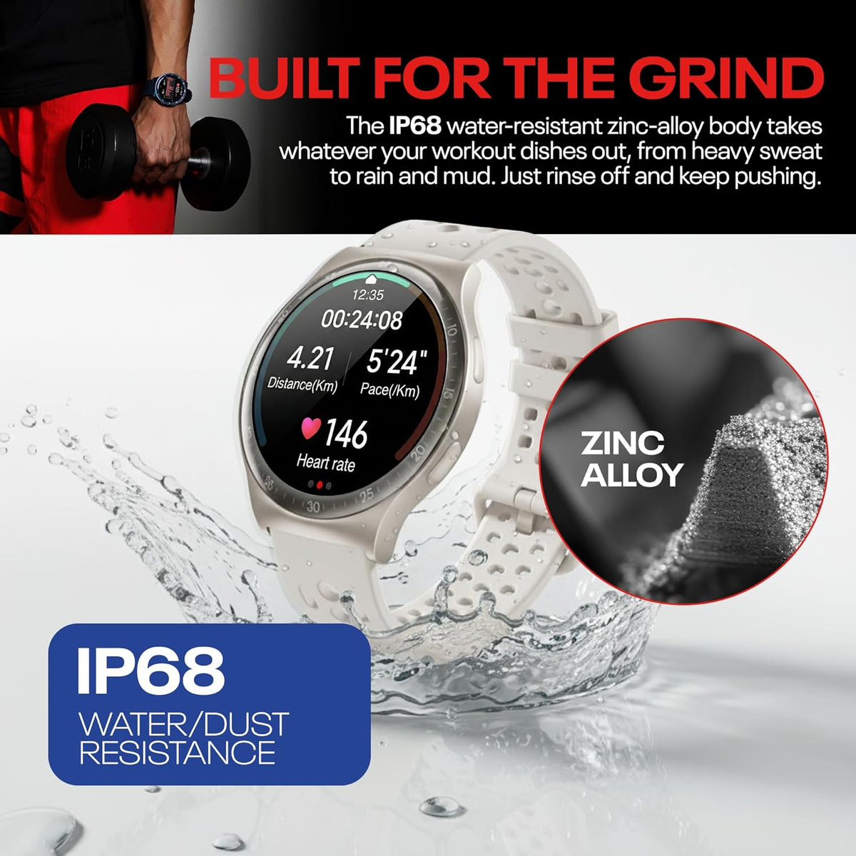 Reebok Pulse Smartwatch - GPS Fitness Tracker with Heart Rate Monitor, 10-Day Battery Life, IP68 Water Resistant Smart Fitness Watch for Men & Women, Compatible with iPhone & Android - Victory Gold