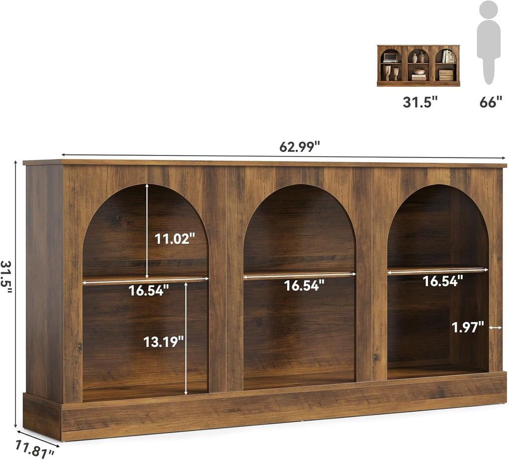 LITTLE TREE 63" Modern Console Sofa Table with 3-Tier Storage, Wooden Rectangular Foyer Table, for Entrance, Hallway, Living Room, Rustic Brown