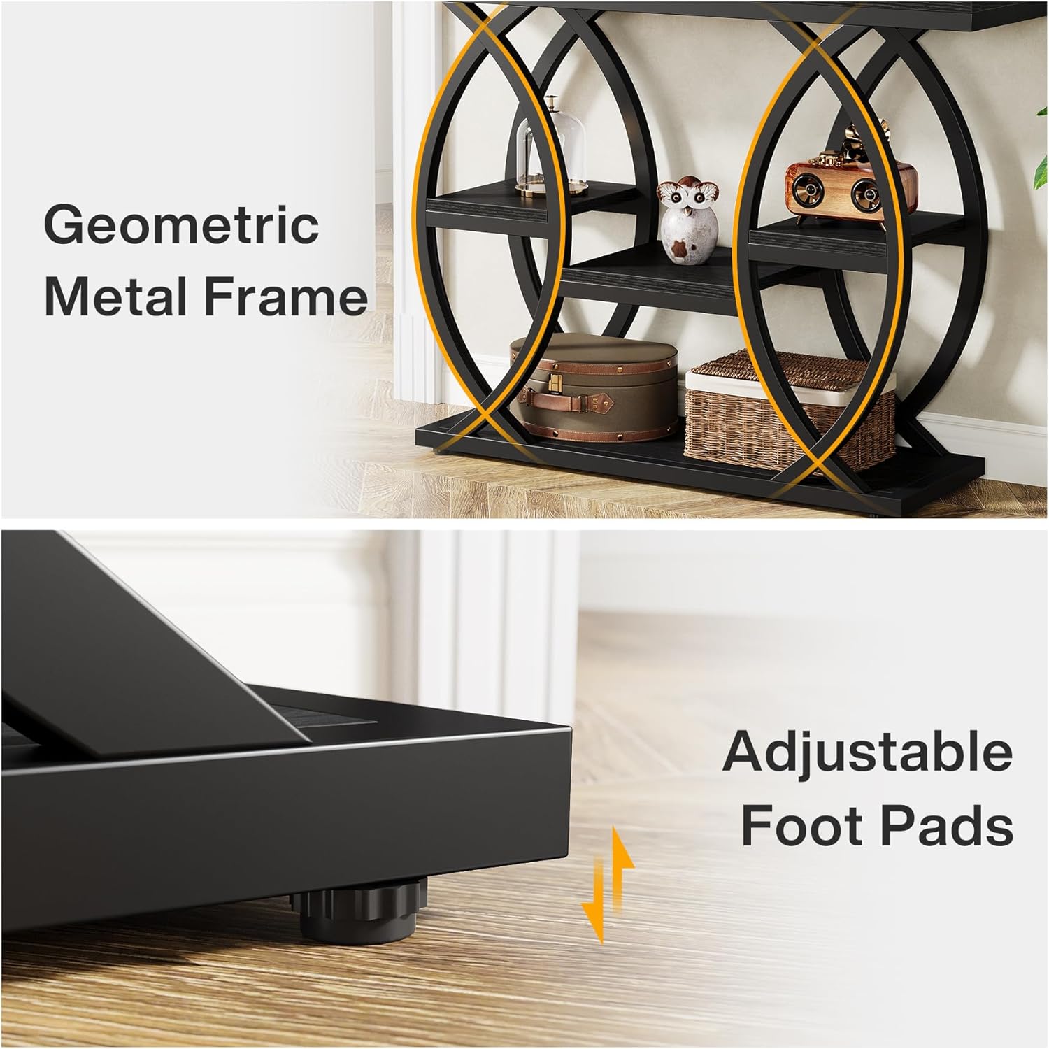 Tribesigns 39.4" Console Table, Industrial 4-Tier Sofa Table Entryway Table with Storage Shelves, Narrow Wood Accent Tables with Metal Frame for Small Spaces, Hallway, Foyer, Black