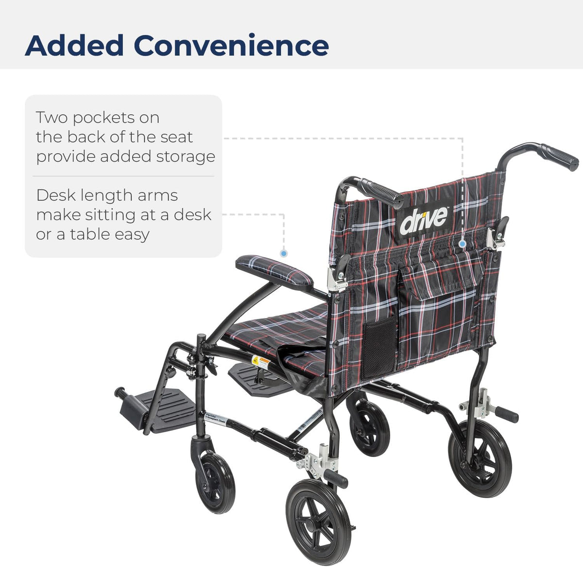 Drive Medical DFL19-BLK Fly-Lite Lightweight Folding Transport Wheelchair with Swing-Away Footrests, Black