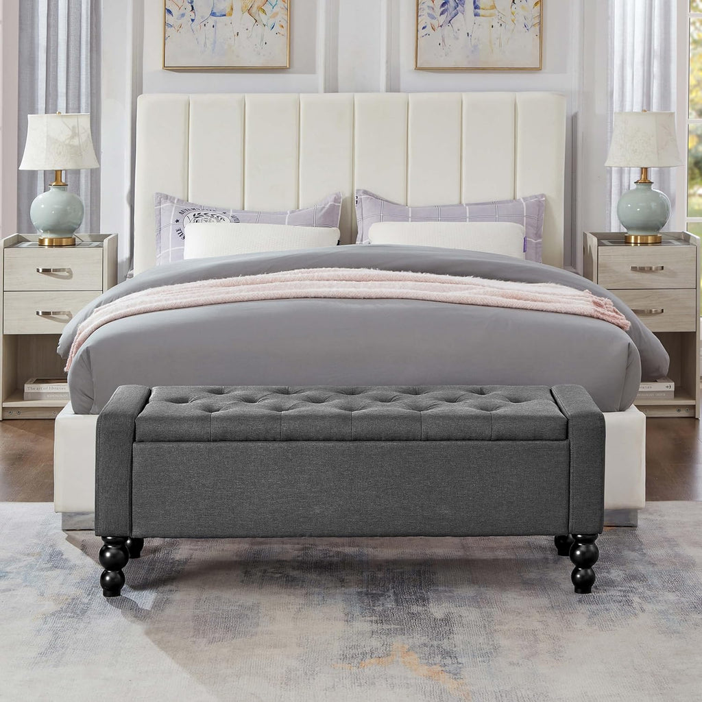 50" W Storage Ottoman Bench with Safety Hinge, Load up to 660 lb Ottoman with Storage, Upholstered Tufted Entryway Bench with Seating for Living Room, Bedroom, Entryway, Dark Gray