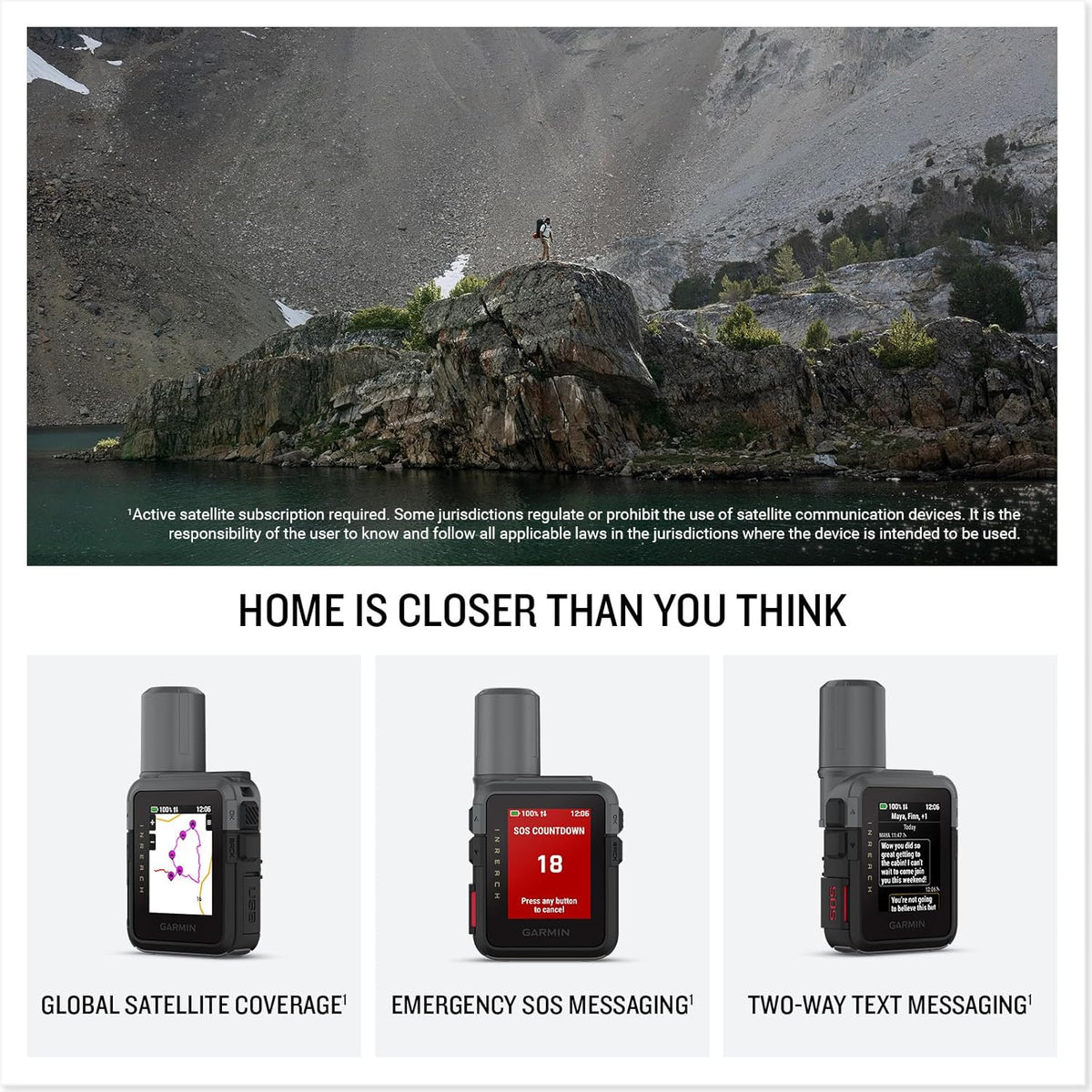 Garmin inReach® Mini 3, Rugged Compact Global Satellite Communicator with Color Touchscreen, Two-Way Texting, Emergency SOS Messaging & Long Battery Life Up to 350 Hours with 10-min inReach® Tracking