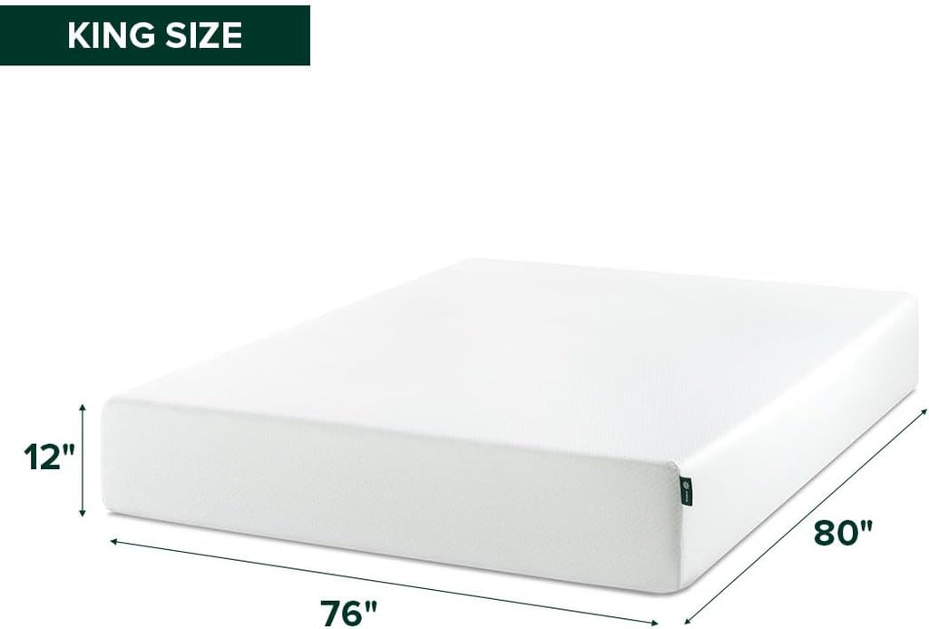 Zinus Green Tea Memory Foam Mattress 12 Inch, Pressure-Relieving Comfort & Full-Body Support, Naturally Fresh, Medium Firm Feel, CertiPUR-US & Oeko-TEX Certified Safe Materials, King