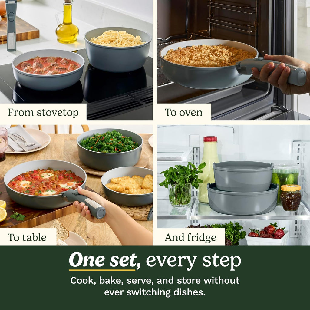 Cuisinart 13-Pc, ClickSmart Nonstick Detachable Handle Ceramic Cookware, Pots and Pans Set, Stackable Space-Saving Design, Compatible with All Stovetops, Induction & Oven Safe, PURELYCERAMIC